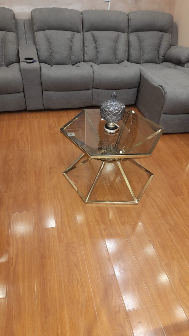 Hexagon pyramid stainless steel center table (Gold)