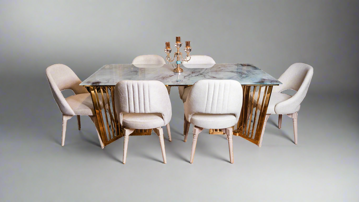 Gold x Marble Mercedes White Stainless Steel Dining table