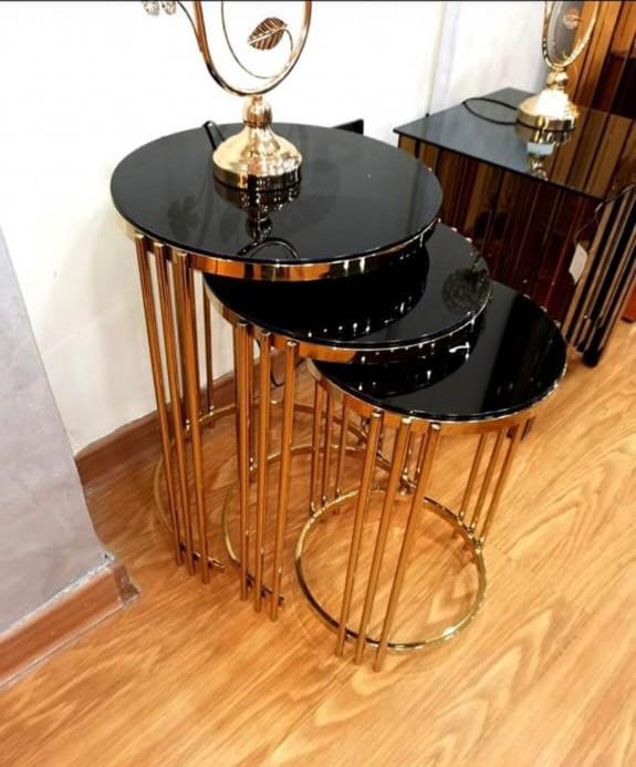 Round set of 3 stainless steel side tables