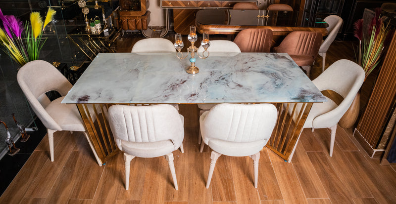 Gold x Marble Mercedes White Stainless Steel Dining table