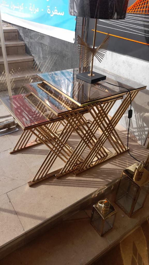 تريو X 3 قطعة طاولة جانبية من الفولاذ المقاوم للصدأ ذهبي